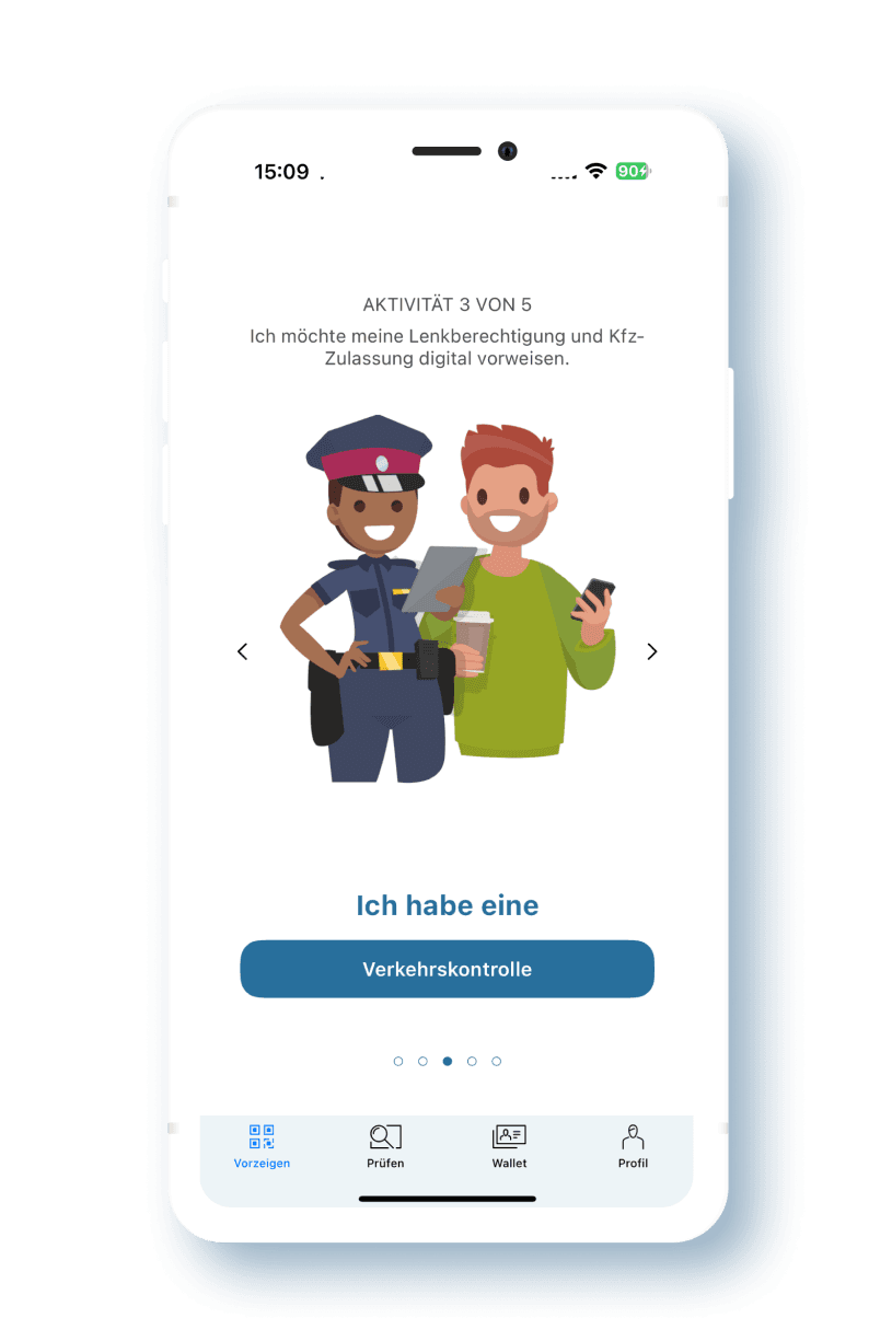 Smartphone mit Screen zu Verkehrskontrolle in der App eAusweise