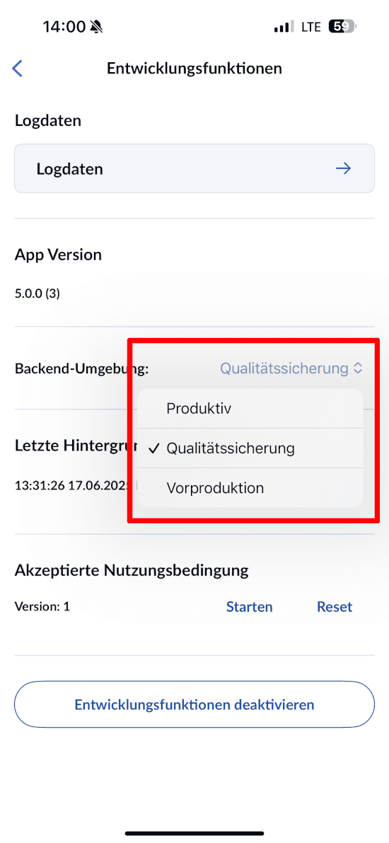 Entwickleroptionen - IDA Stage Auswahl