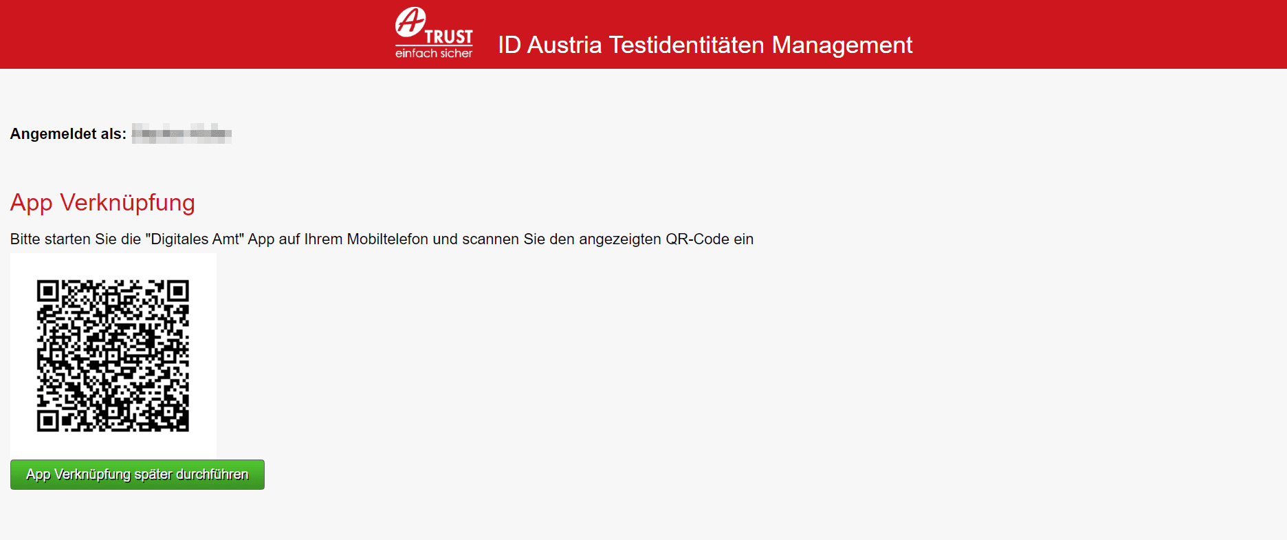 Testidentität-Manager: App Verknüpfung