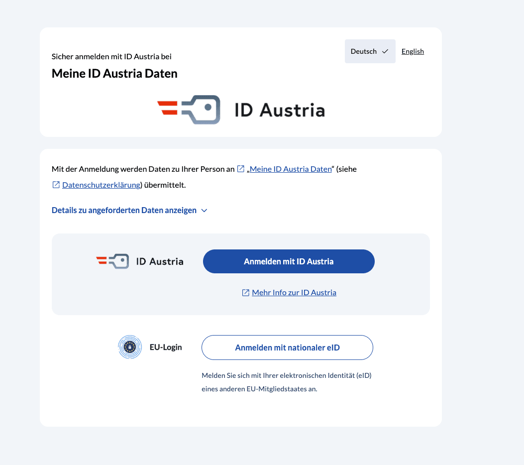 Screenshot ID Austria Anmeldung