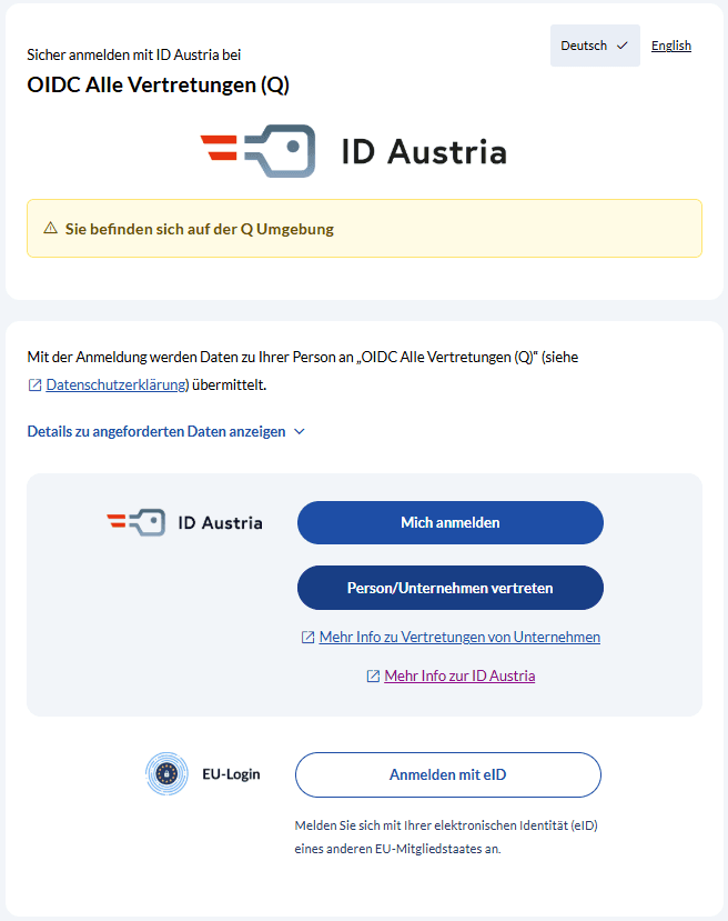 Anmeldung in Vertretung