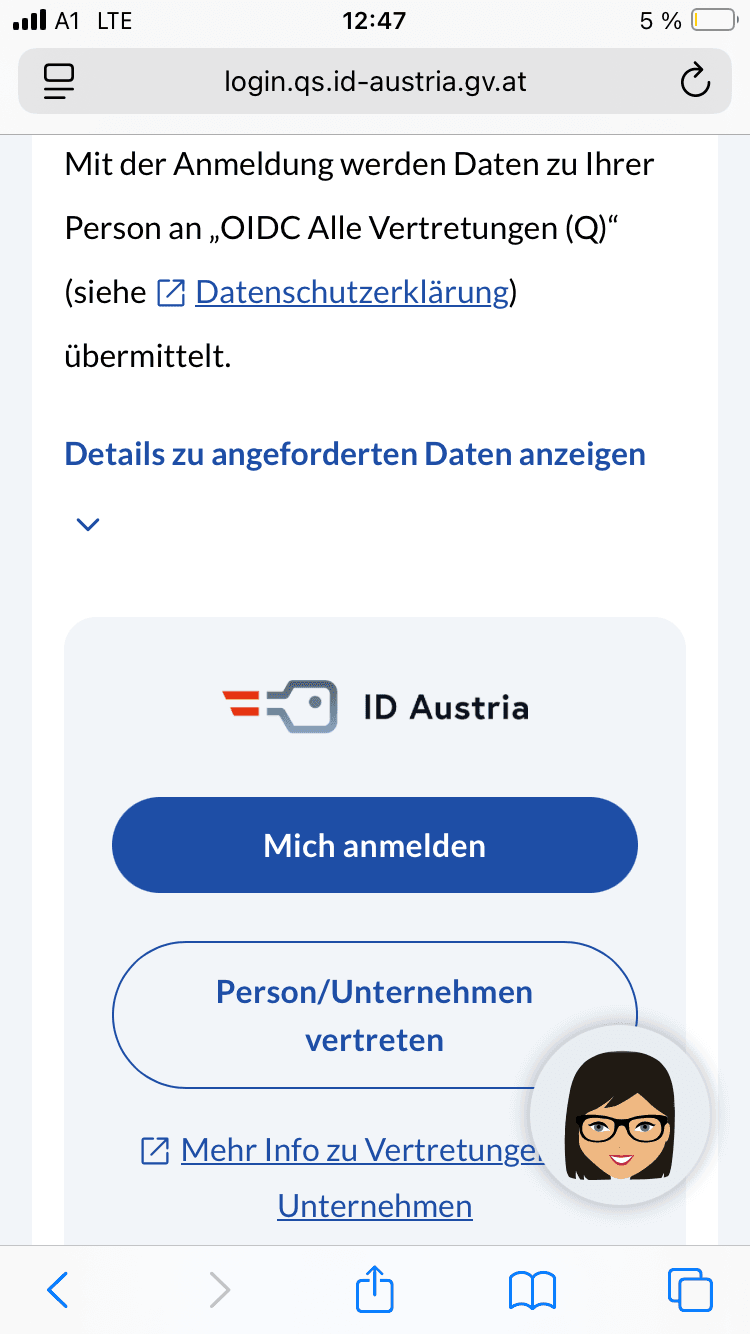 Anmeldescreen App "ID Austria"
