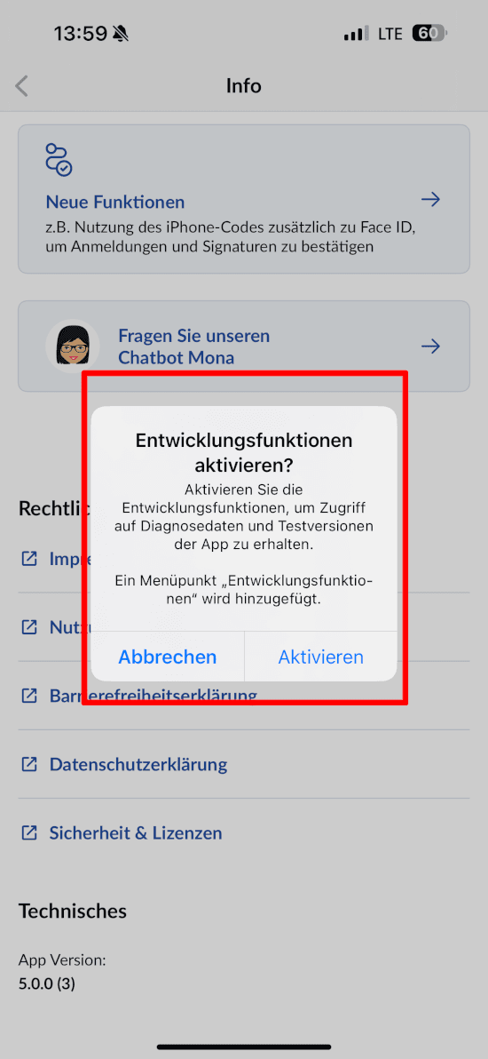 Entwicklungsfunktionen freigeben