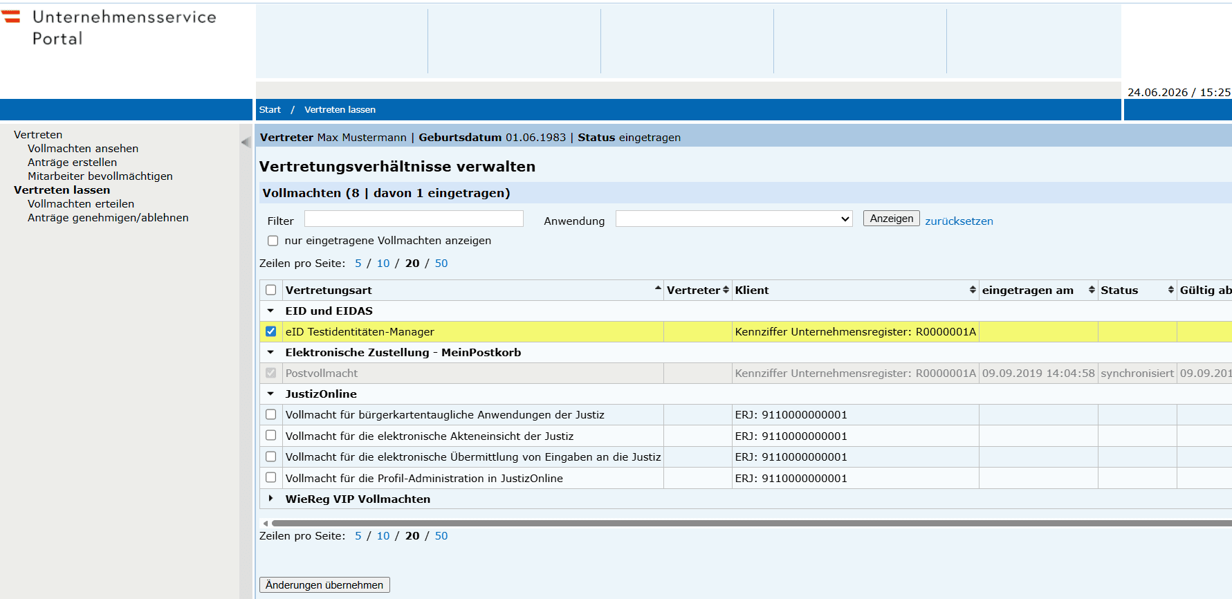 Aktivierung eID Testidentitäten-Manager (Screenshot)